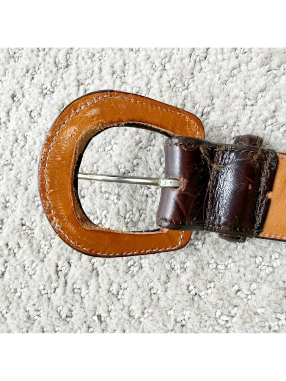 Zele' 100% Cowhide Leather Belt 32 L Alligator Croc Print Dark Brown Vtg - Picture 5 of 7